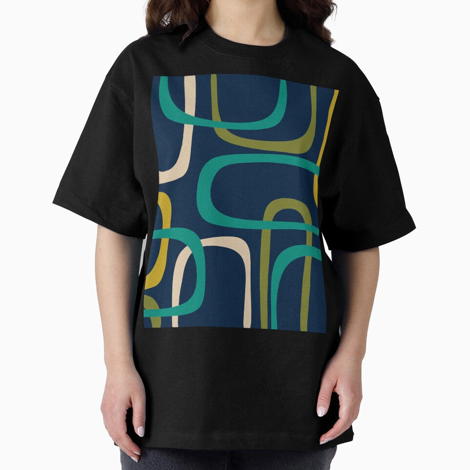 Midcentury Modern Fine Loops Retro Pattern in Mid Mod Navy Blue Turquoise Teal Olive Green Mustard by kierkegaard