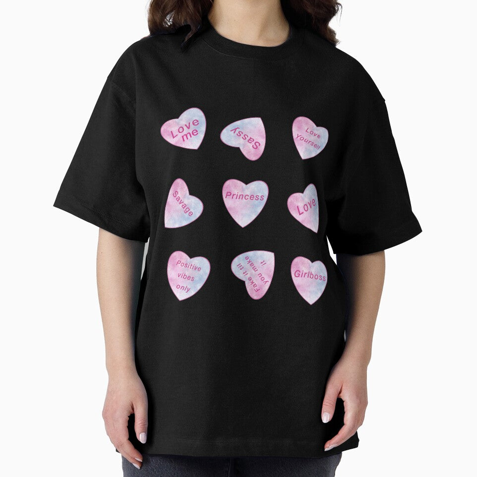 Pink cloudy candy hearts savage love yourself sassy girlboss positive vibes by Lemonshaaark