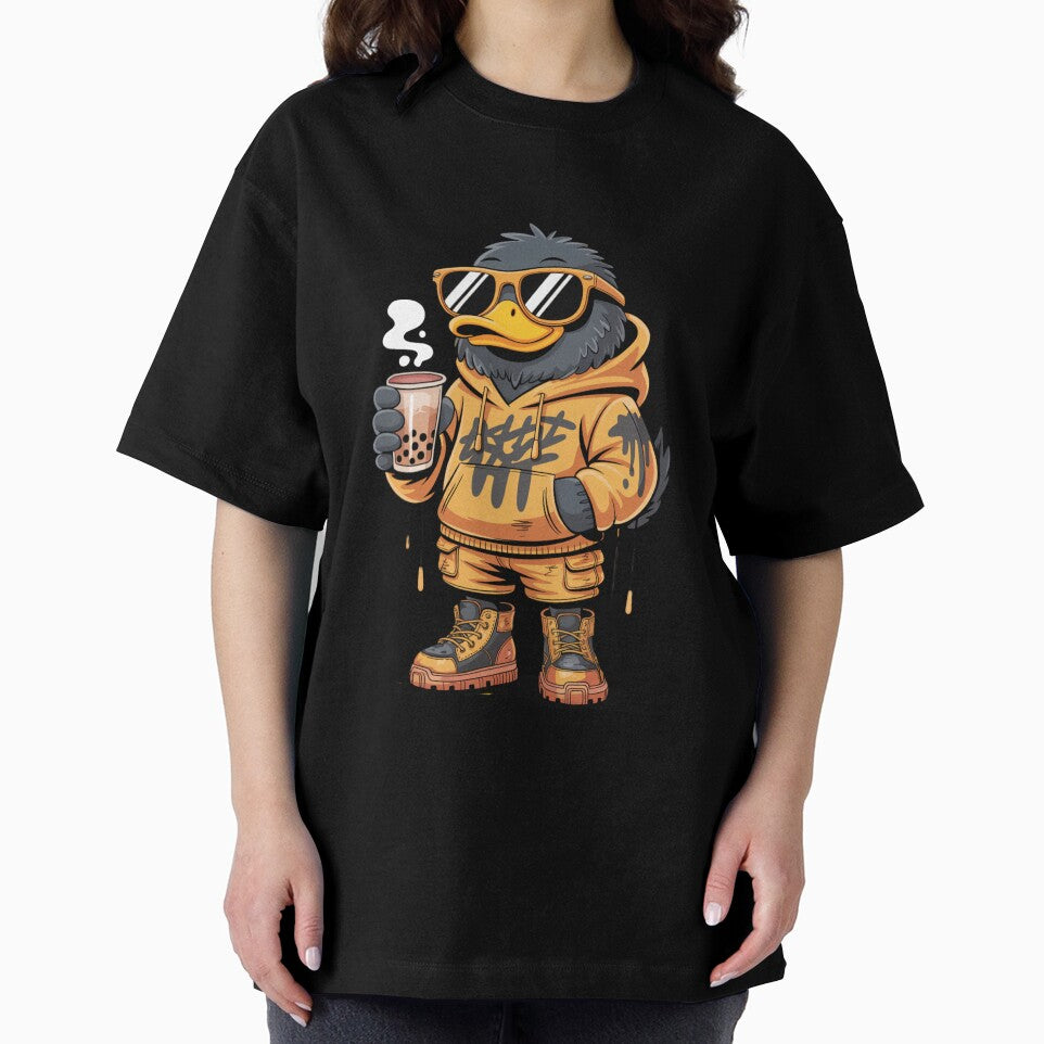 Cool Duck Drinking Boba T-Shirt | Streetwear Drip Duck Cartoon | Bubble Tea Lover Graphic Hoodie Design by GiftLore Studio