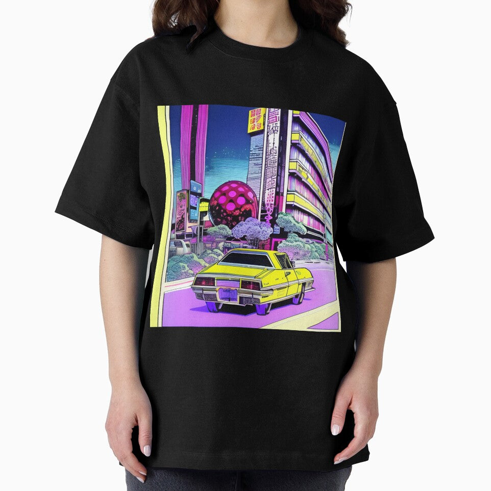 Yellow car in the city retro style by imagenia