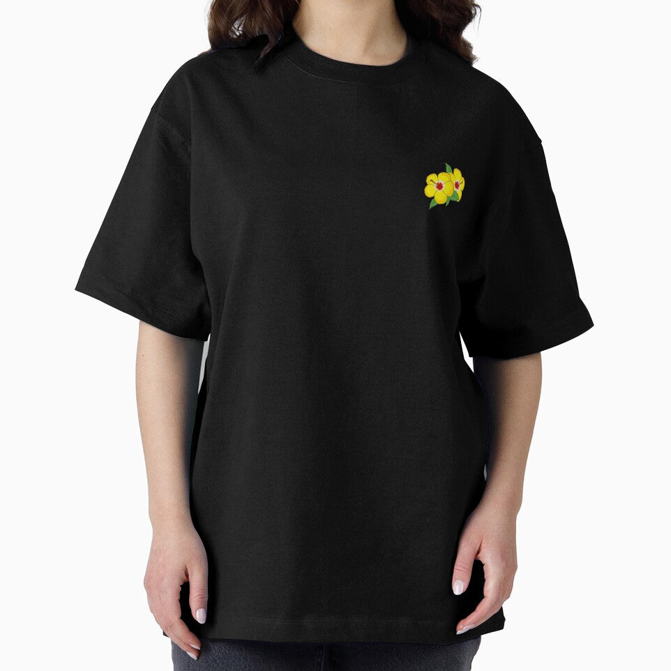 Yellow Hibiscus Flower Pocket Patch T-Shirt for Men and Women by AllStarMerch