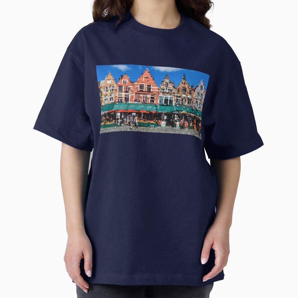 Pixelated Bruges Market Square Scene by Potato Quality Prints