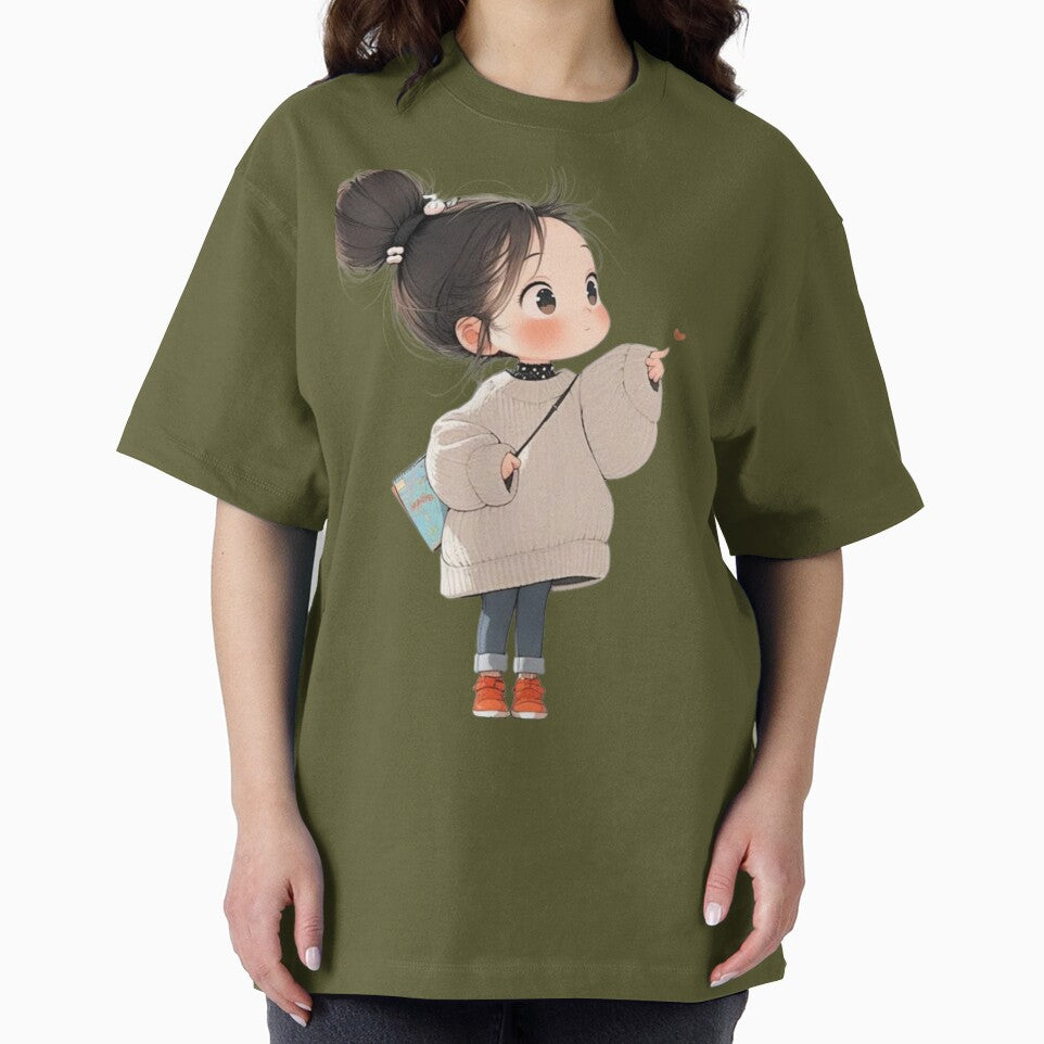 Adorable Aesthetic Anime Girl with Messy Bun Illustration by GunnuDesigns