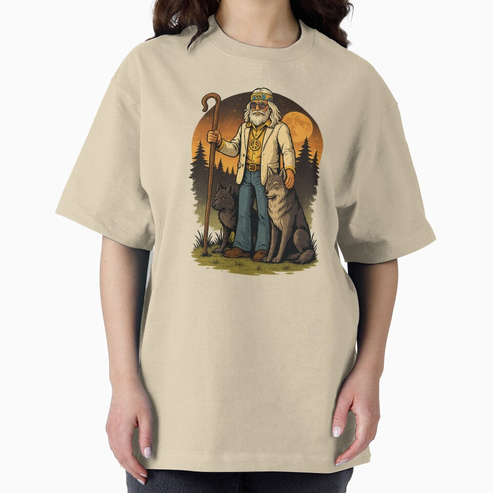 Elderly White Hippie Wolf Shepherd – Mystical Funny Retro Design by Lunaria Arts