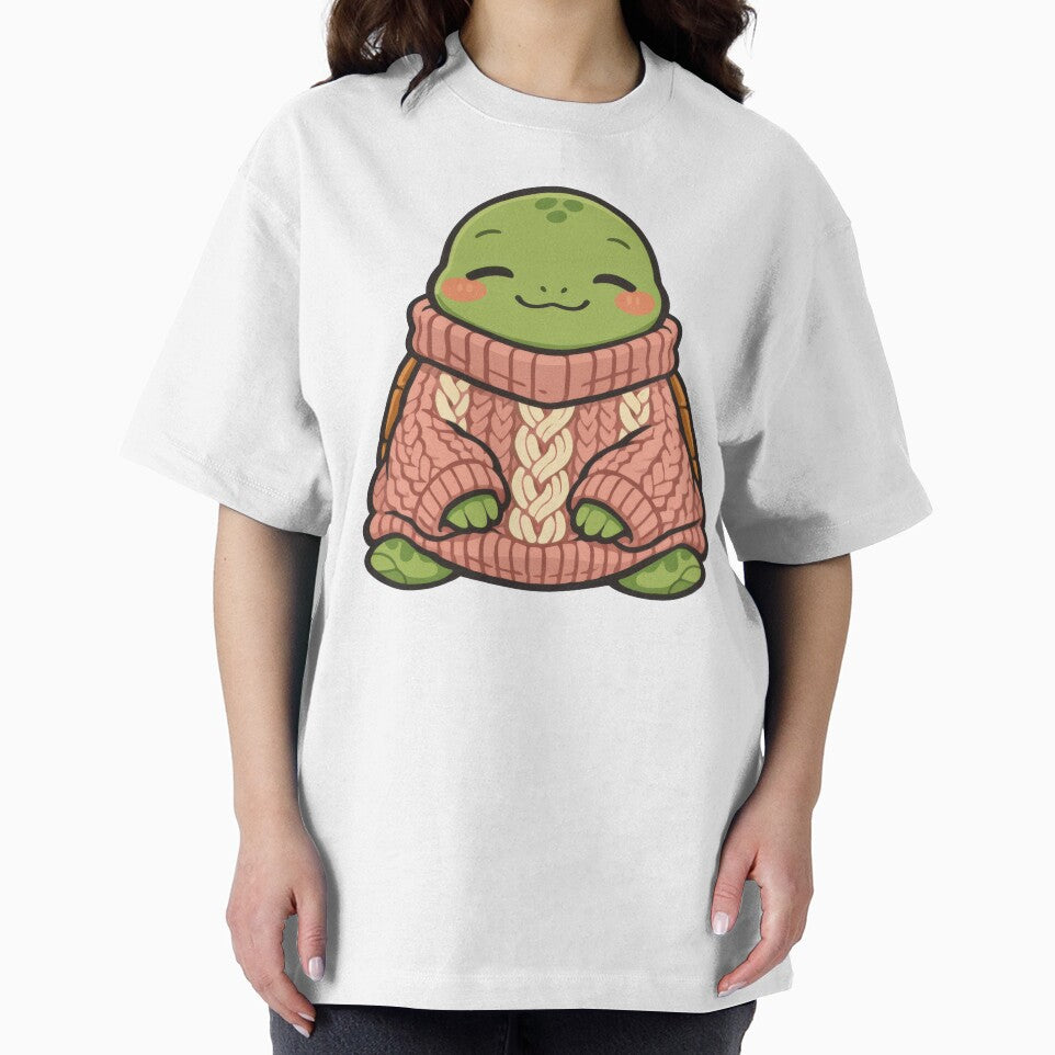 Cozy Sea Turtle in Oversized Knit Sweater Cute Comfort Aesthetic by zoughlal