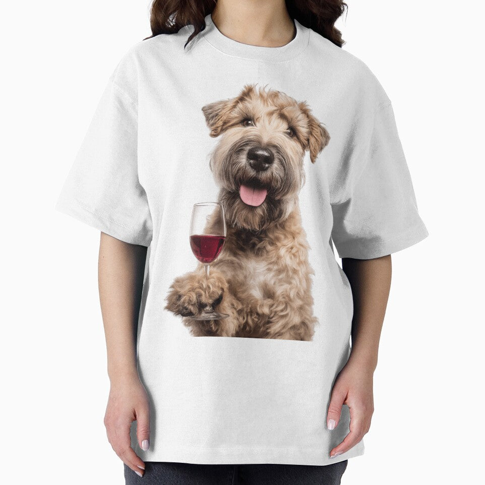 Soft-Coated Wheaten Terrier Holding a Red Wine Glass by LazyOwlStore