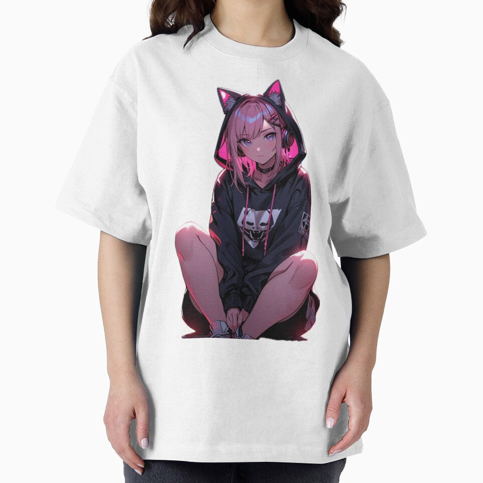 Dark Neon Anime Catgirl Hoodie by AnimDream