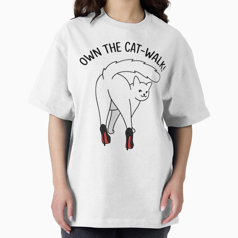 Own The Cat-Walk – Funny White Cat Fashion Pun | Cat in High Heels by aiqdelicia