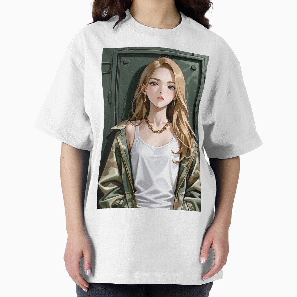 Fashion - Woman in Camouflage Camo Jacket Tank Top Gold Chain Anime Variant 2 by AnimeShin