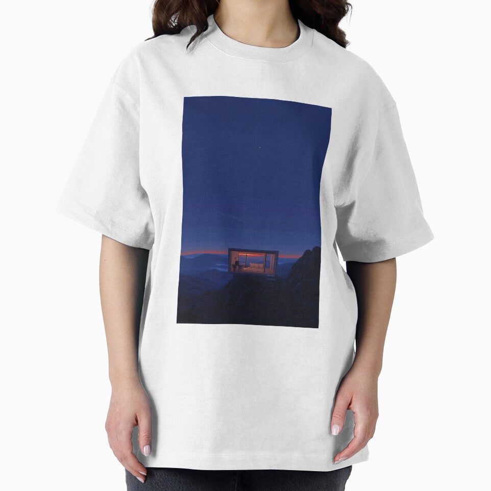 Minimalist Mountain Cabin at Twilight Ethereal Space Age Landscape Art Print by hub.
