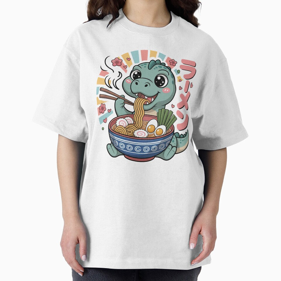 Cartoon Dinosaur, Cartoon Dinosaur Eating Ramen by graphic-genie