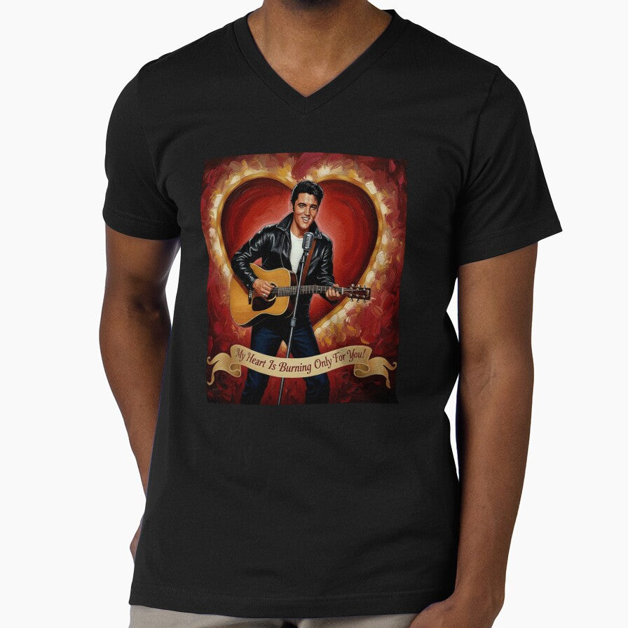 Elvis Presley Valentine Art – "My Heart Is Burning" Leather Jacket Oil Painting by Art's Diner