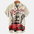 Trendy Hawaiian Shirt Vintage, Men's Casual Rock Car Beauty Print Loose Comfort Trendy Hawaiian Shirts For Men, Women