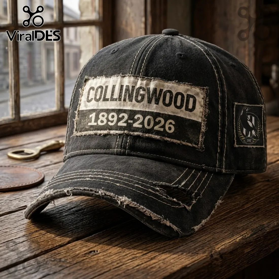 Collingwood Football Club 1892-2026 Distressed Black Baseball Cap