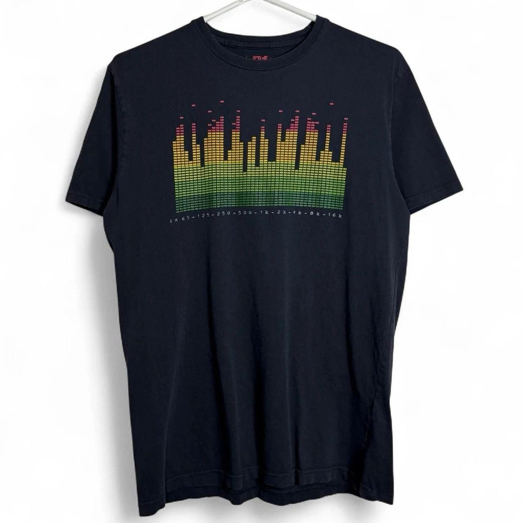 Music Frequency Waves Black Graphic T-Shirt Tee Men's Size Large
