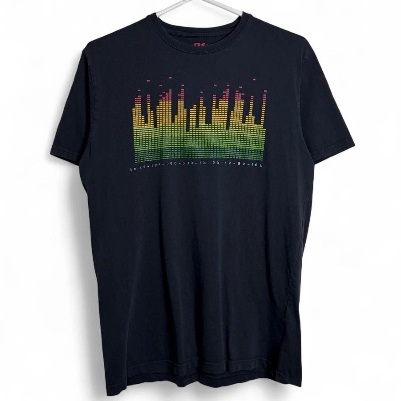 Music Frequency Waves Black Graphic T-Shirt Tee Men's Size Large
