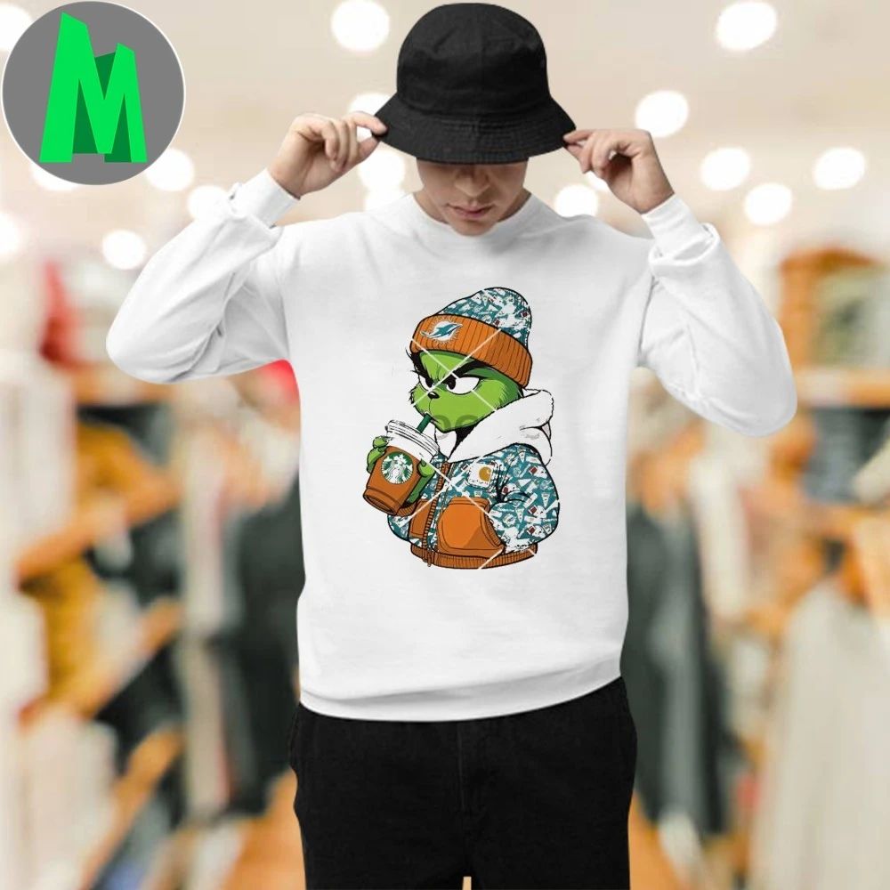 Carhartt Grinch Miami Dolphins Drink Starbucks Coffee Grinchmas Logo Shirt