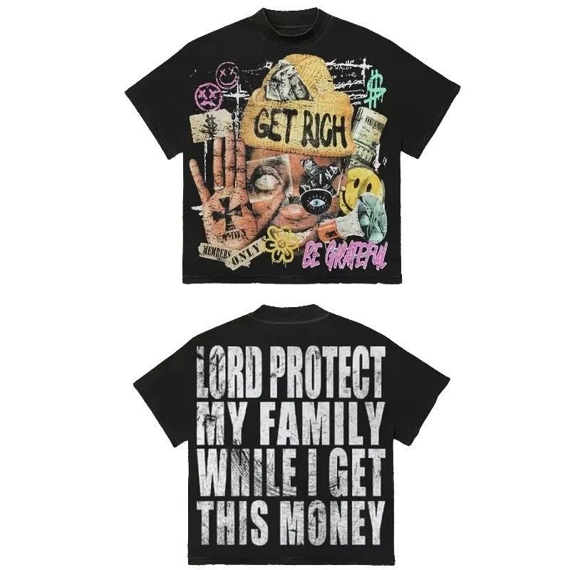 New Retro Hip Hop Style Graphic Printed Loose Fit Cotton T-Shirt For Men Women