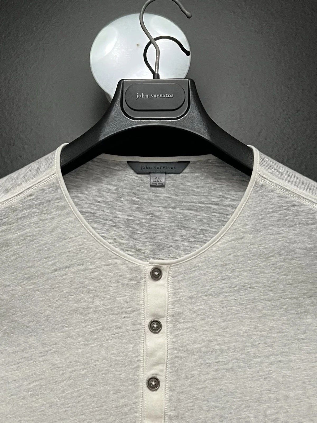 John Varvatos Collection Luxury Mens Henley - 100% Linen - White - Vintage