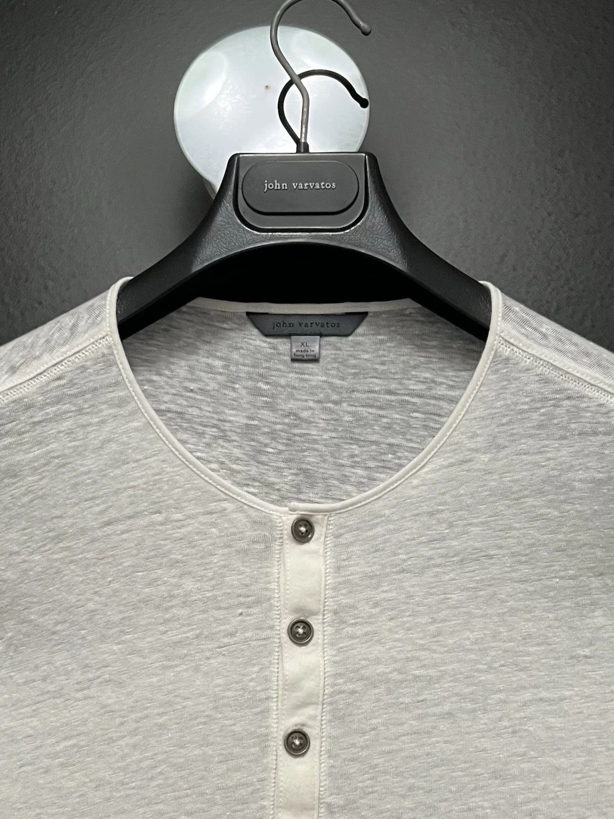 John Varvatos Collection Luxury Mens Henley - 100% Linen - White - Vintage