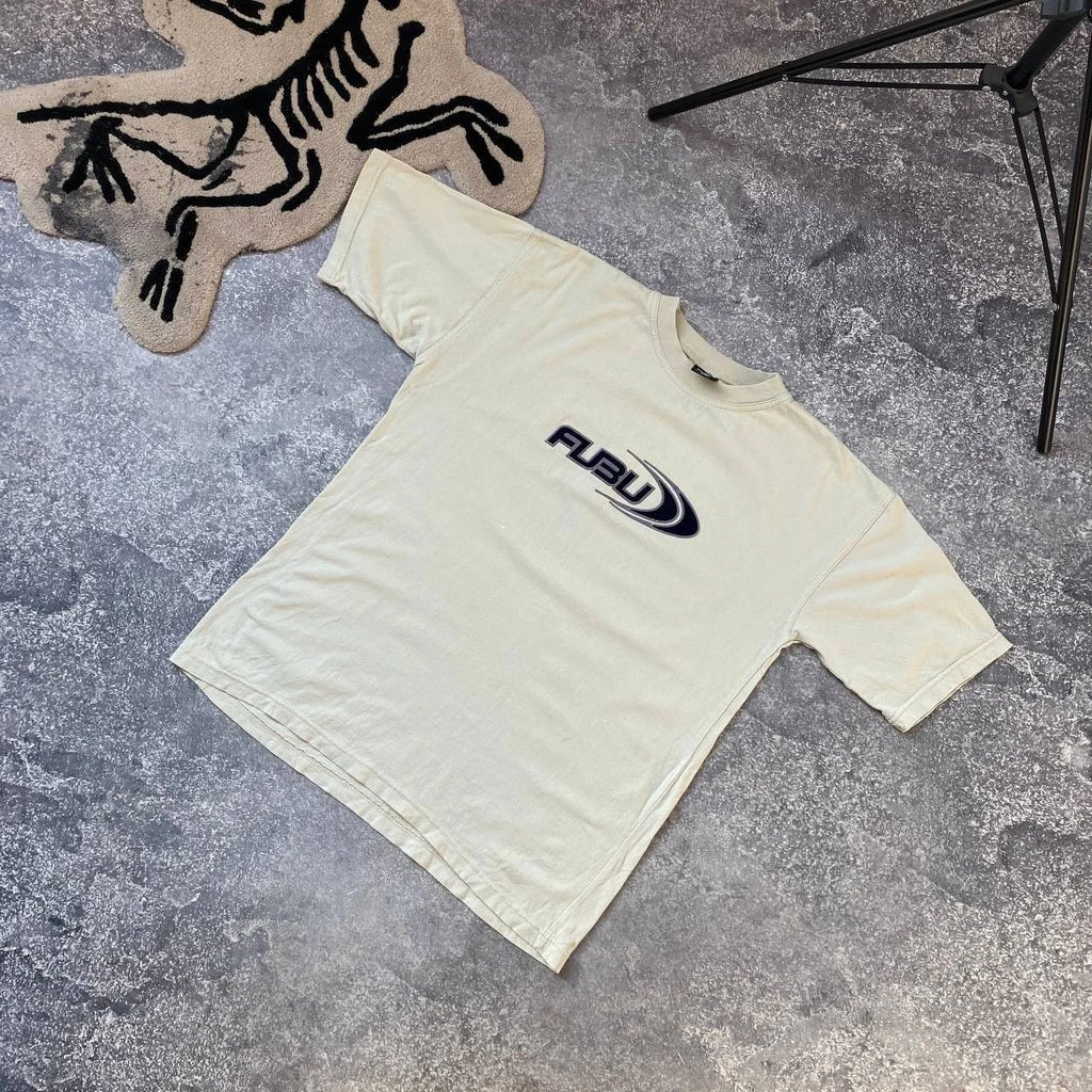 Vintage Fubu big logo made in USA 90s streetwear beige surf tee size M
