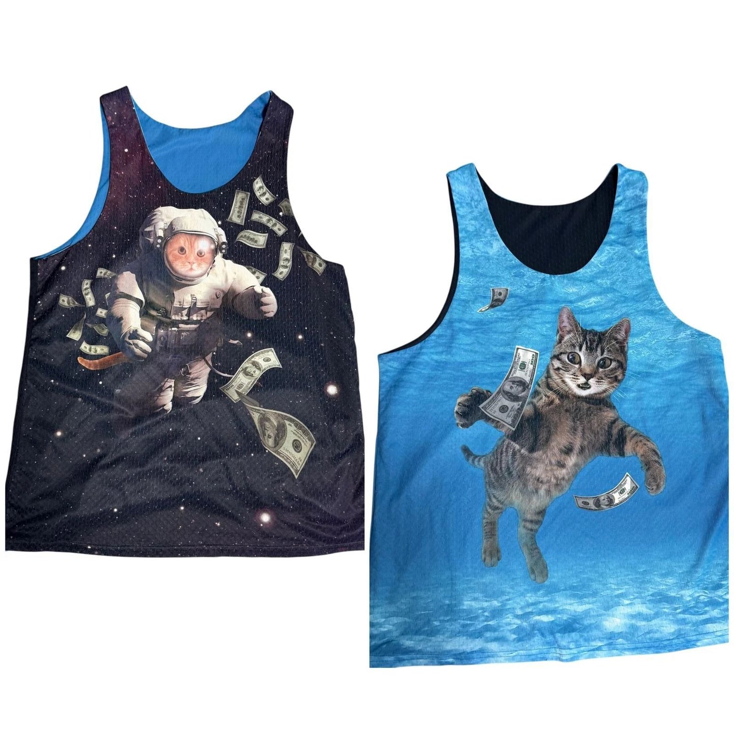 Men's Graphic Cat Tank Top Reversible Space Theme Size S-M