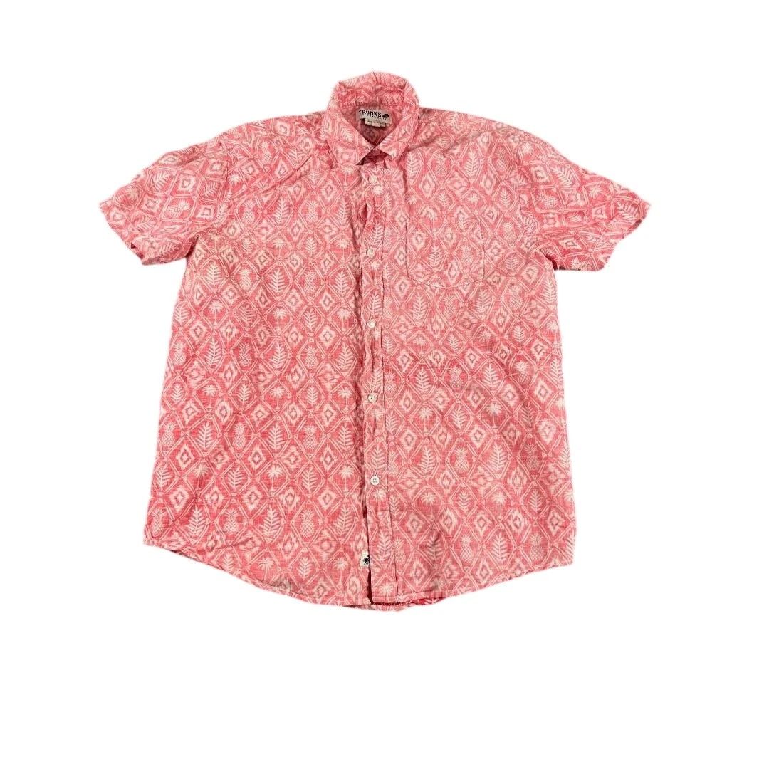 TRUNKS SURF & SWIM CO. CORAL PINK AZTEC PRINT SHIRT SMALL MEN'S BEACH