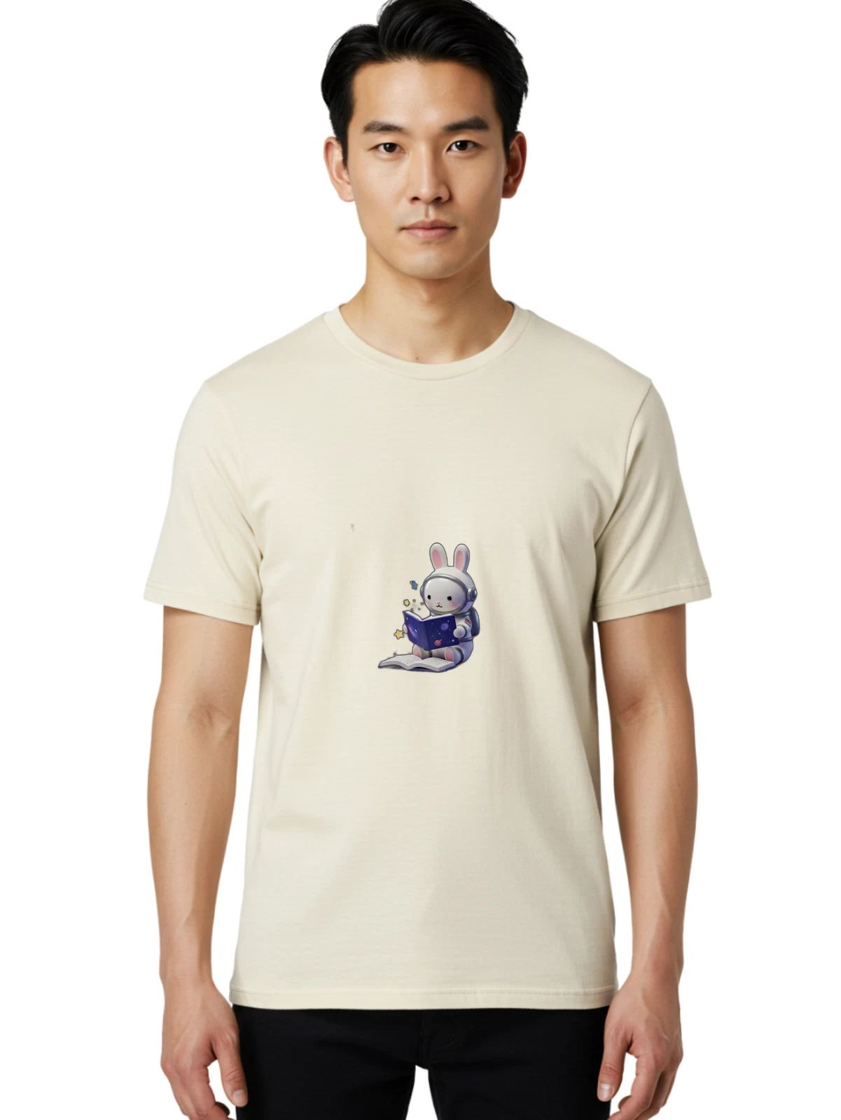 Astronaut-Rabbit Mens Graphic Tee, 100% Cotton, Casual Summer Wear