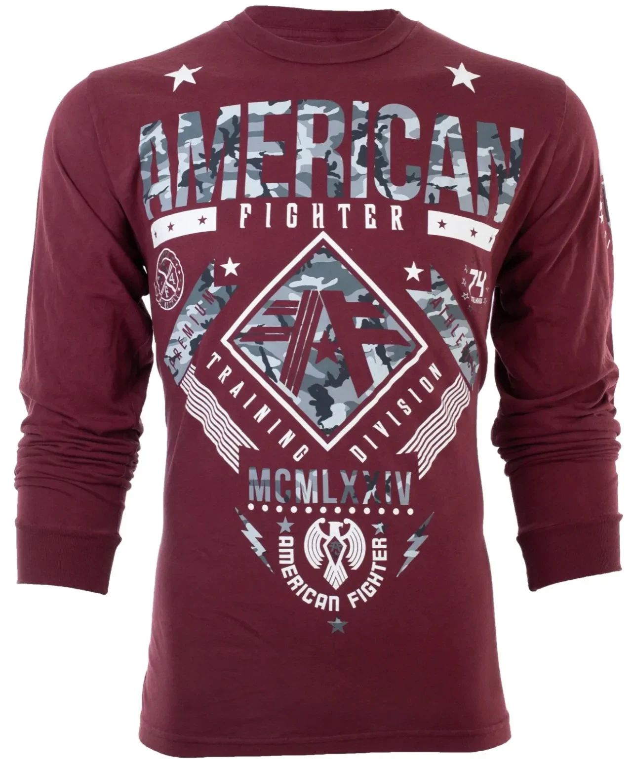 American Fighter Mens Long Sleeve Shirt LANDER Burgundy Premium S-3XL