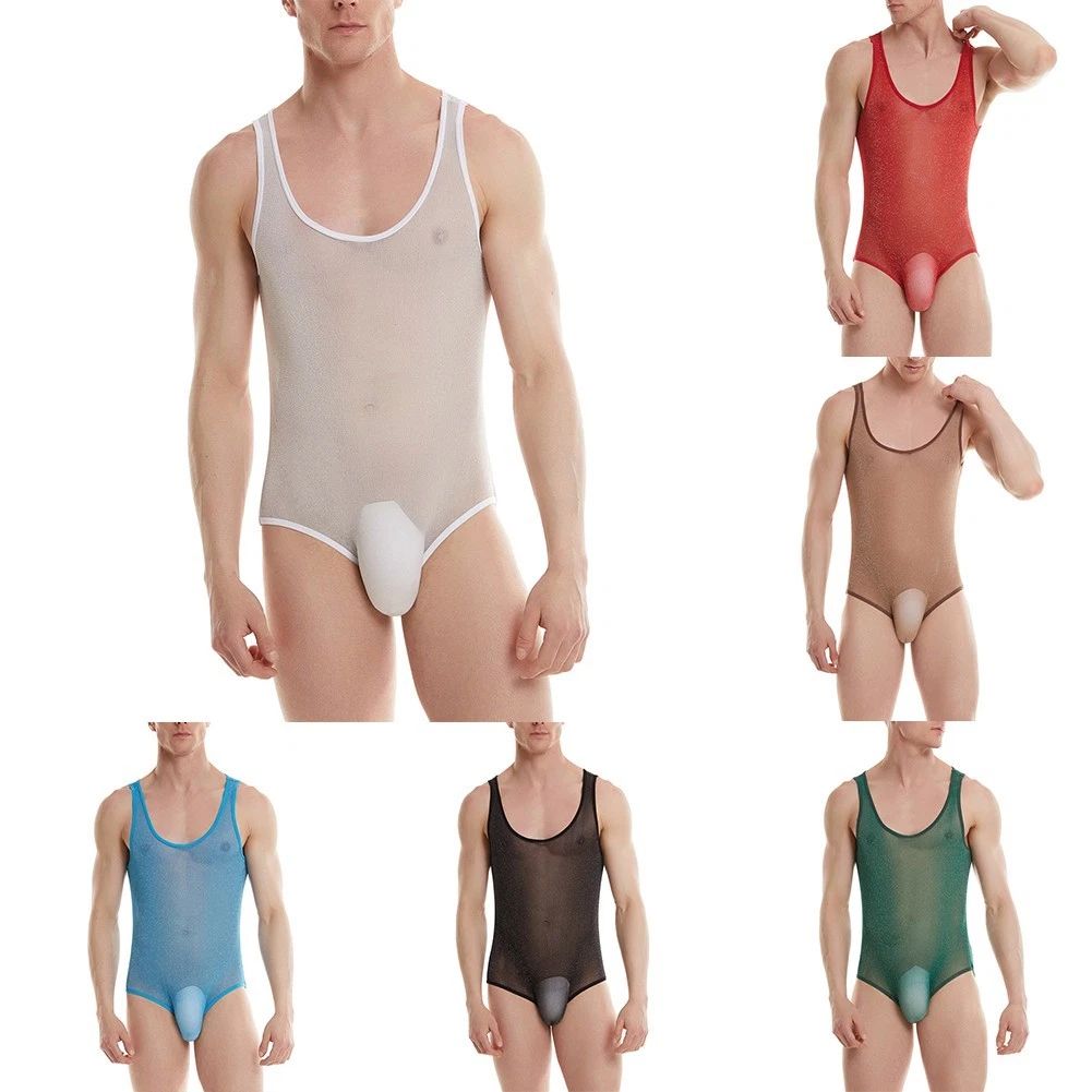 Stylish Mens Bodysuit Jumpsuit All Season Comfortable Lingerie See-Through