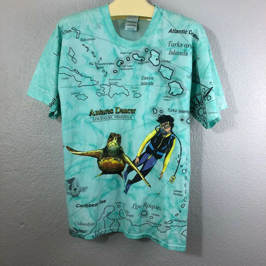 Men's Vintage Tie Dye Snorkel Travel Heavyweight T Shirt Crew Pacific L    B002
