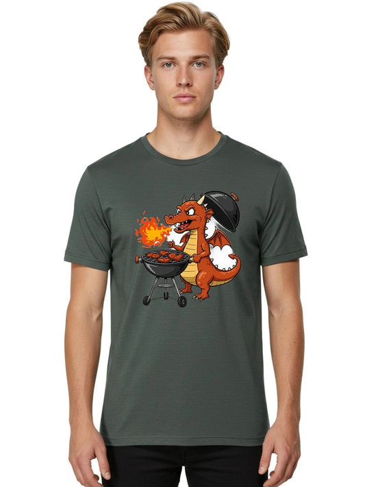 Dragon-Barbecue Mens Graphic Tee, 100% Cotton, Casual Summer Wear
