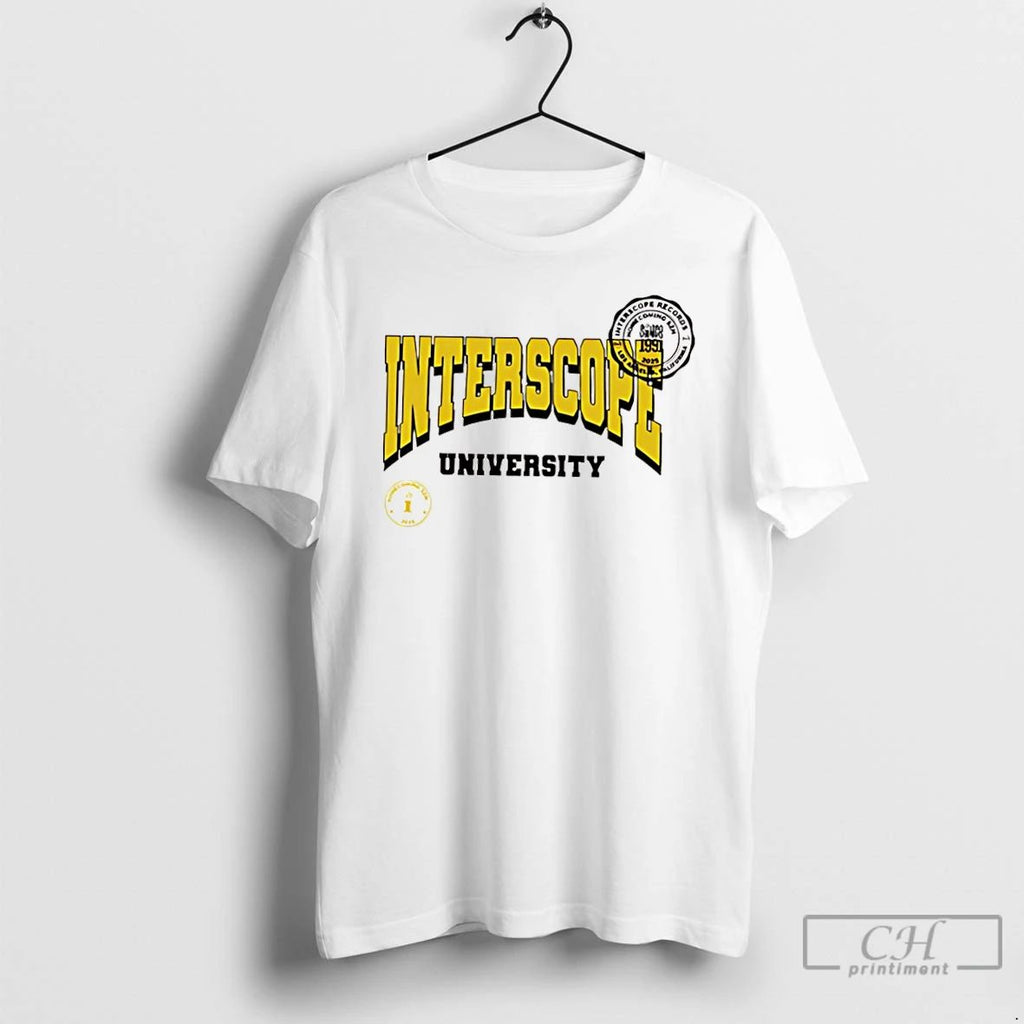 Classic Interscope Yellow University Logo T Shirts