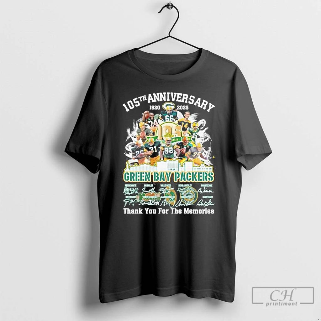 Premium 105th Anniversary 1920 2025 Green Bay Packers Teams Signatures T Shirts