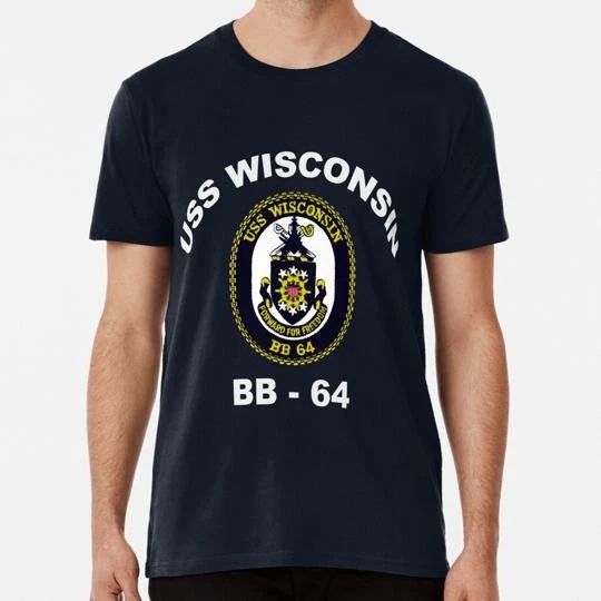 Uss Wisconsin Bb 64 Crest For Dark Colors Size S to 5XL Made in the USA T-Shirt