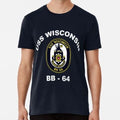 Uss Wisconsin Bb 64 Crest For Dark Colors Size S to 5XL Made in the USA T-Shirt