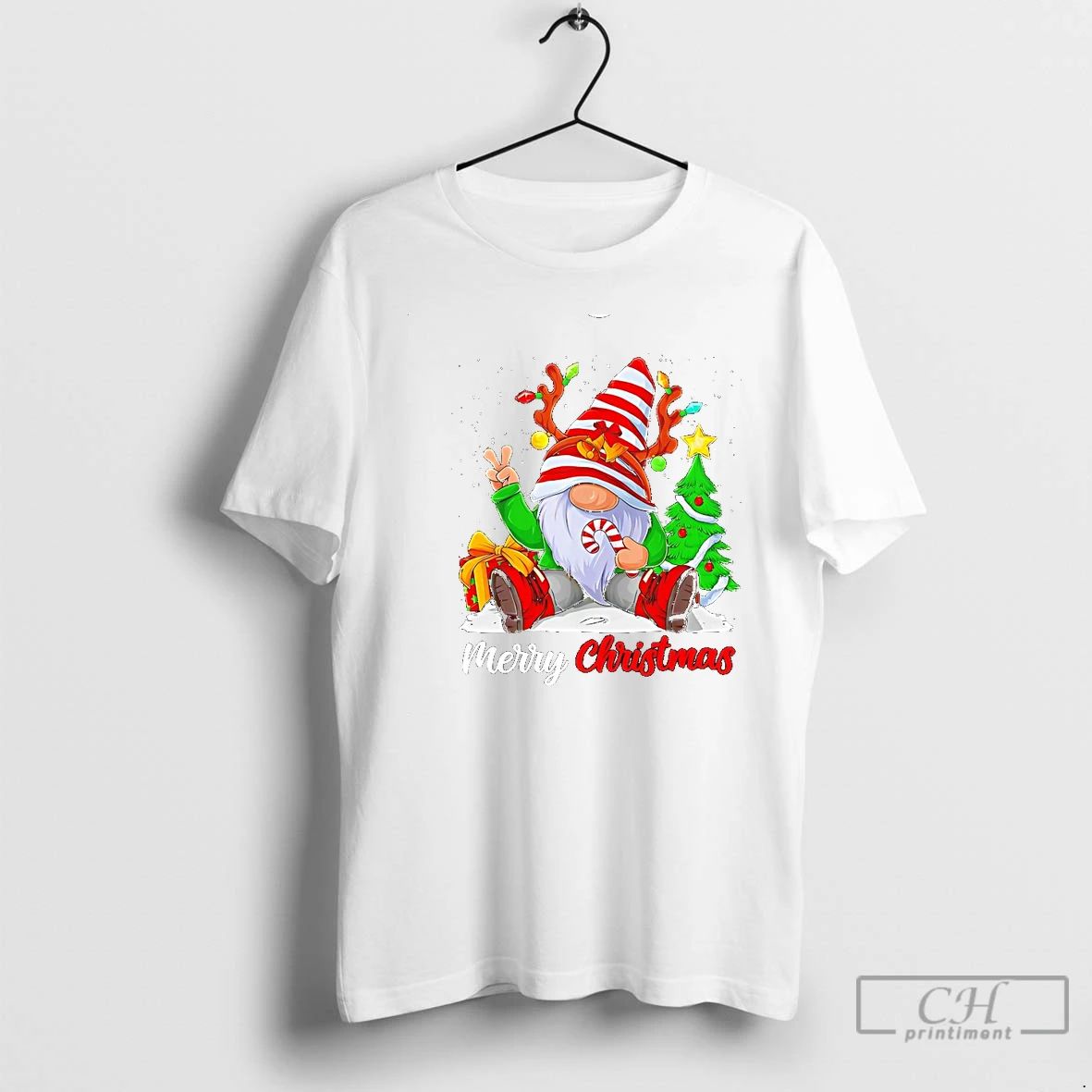 Classic Gnome Peace Sign Candy Cane Tree Lights Merry Christmas T Shirts