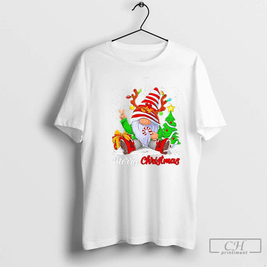 Classic Gnome Peace Sign Candy Cane Tree Lights Merry Christmas T Shirts
