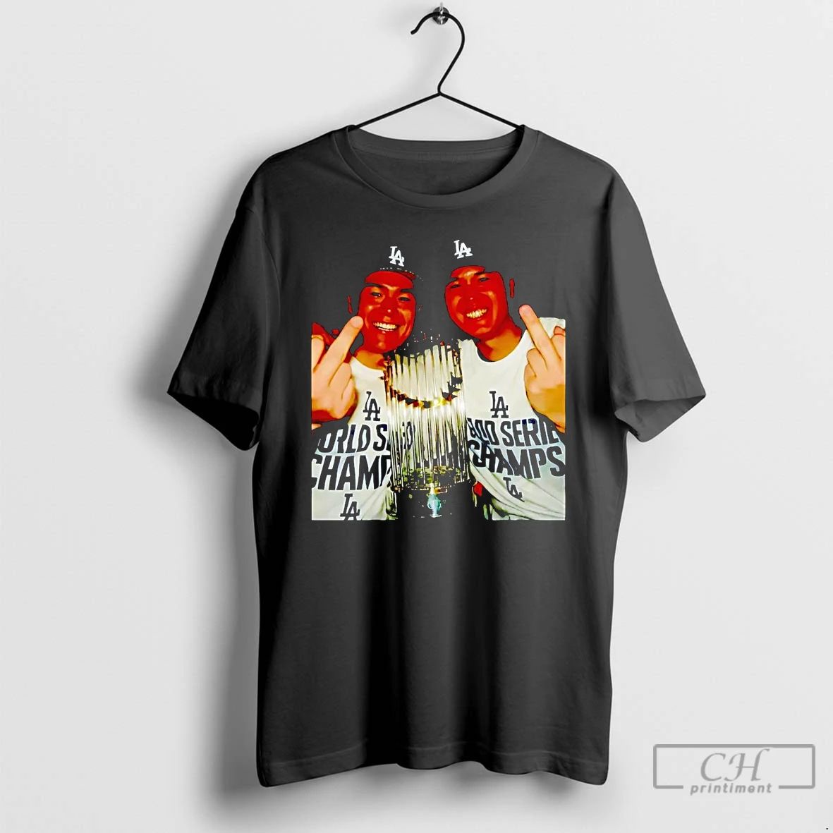 Classic Shohei Ohtani And Yoshinobu Yamamoto Middle Finger Trophy Dodgers Champions T Shirts