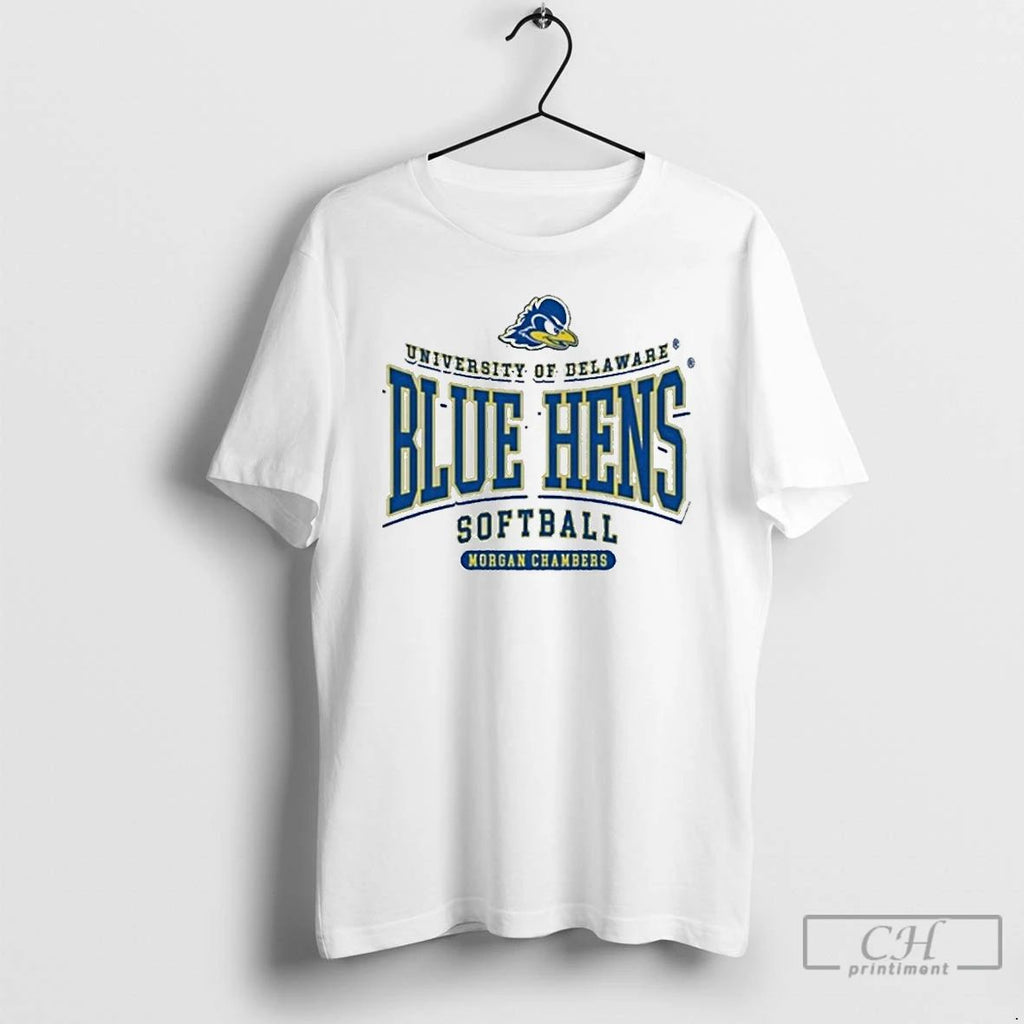 Premium Morgan Chambers University Of Delaware Blue Hens Softball Logo T Shirts