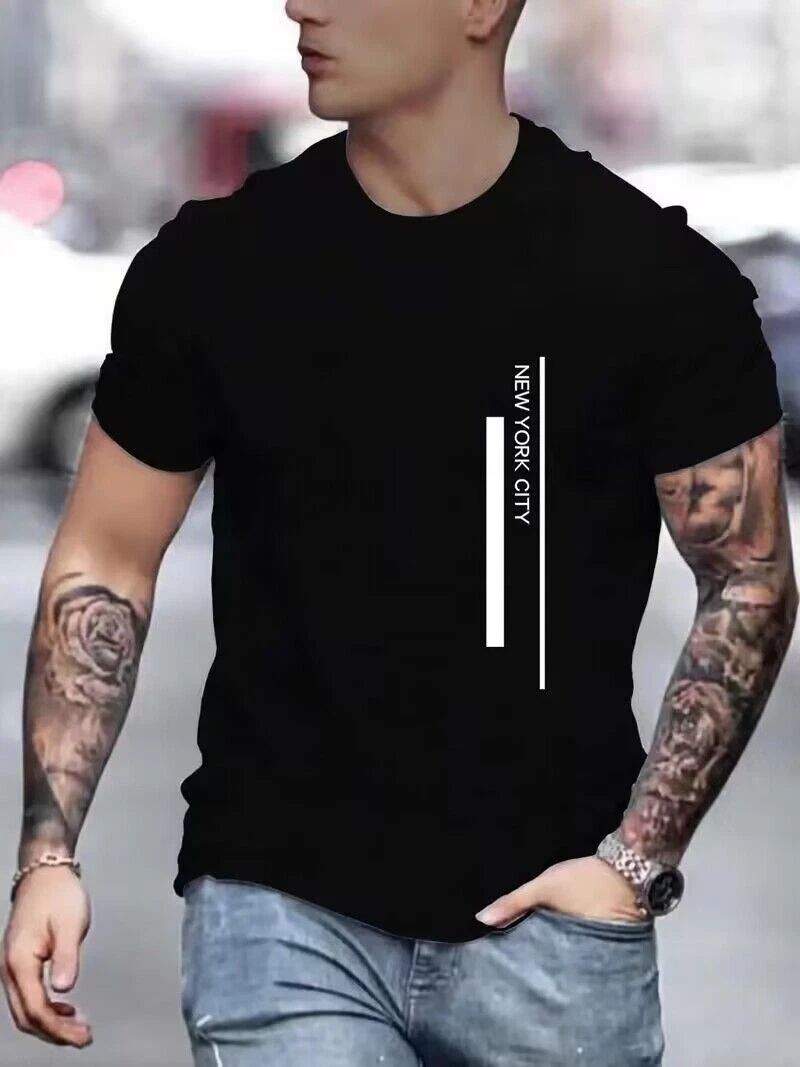 T Shirts “NEW YORK CITY" Word Black White Print Fashion Men Trendy Soft Tee