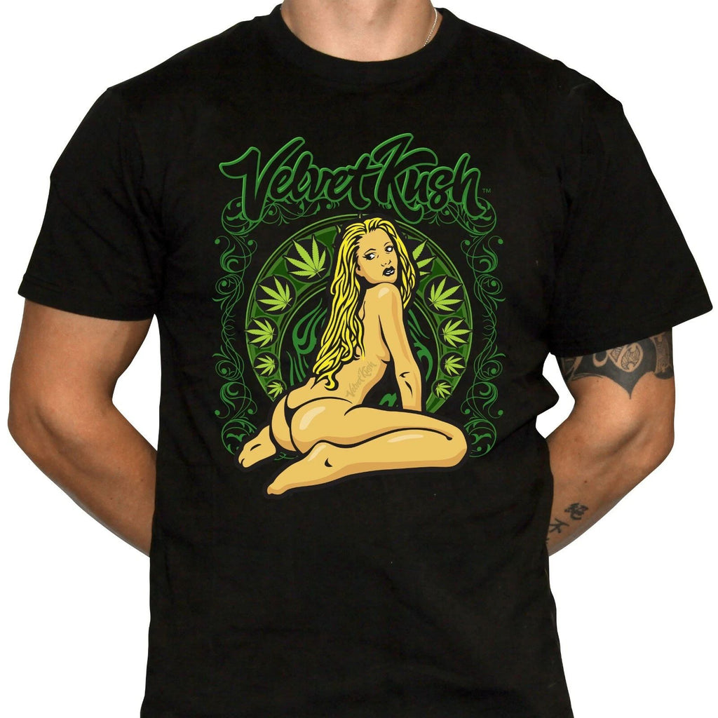 Velvet Kush Kneeling Pinup Girl T-Shirt - Marijuana Design - 100% Cotton Shirts
