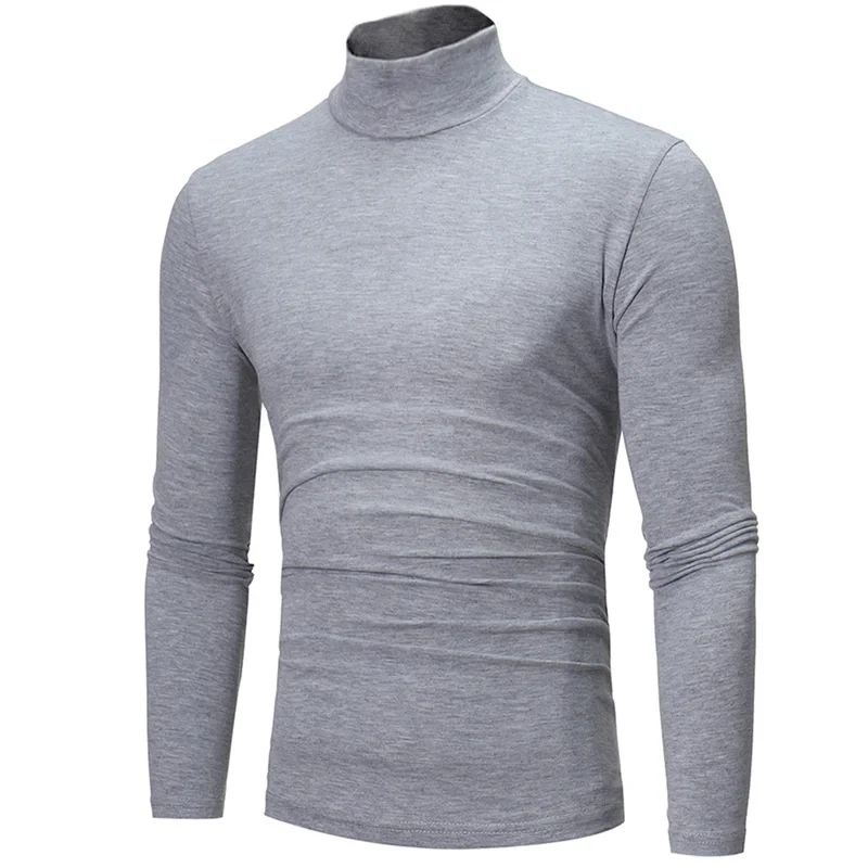 Men Roll Neck Cotton Lightweight Jumper T-Shirt Turtle Long Sleeve 50% OFF