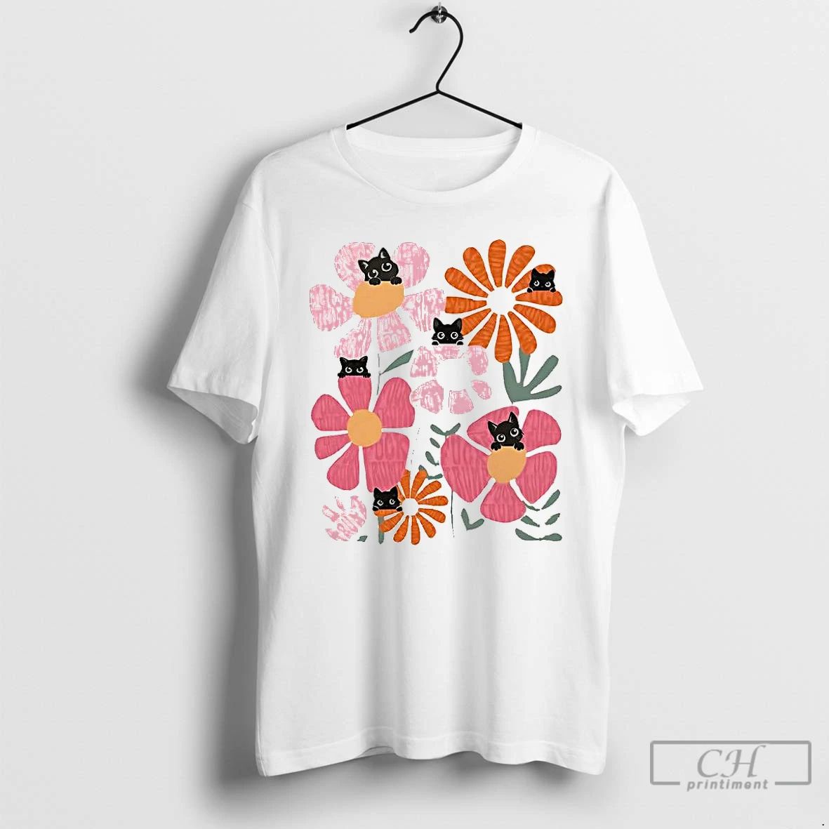 Premium Anti Trump Black Cat Behind Flower T Shirts