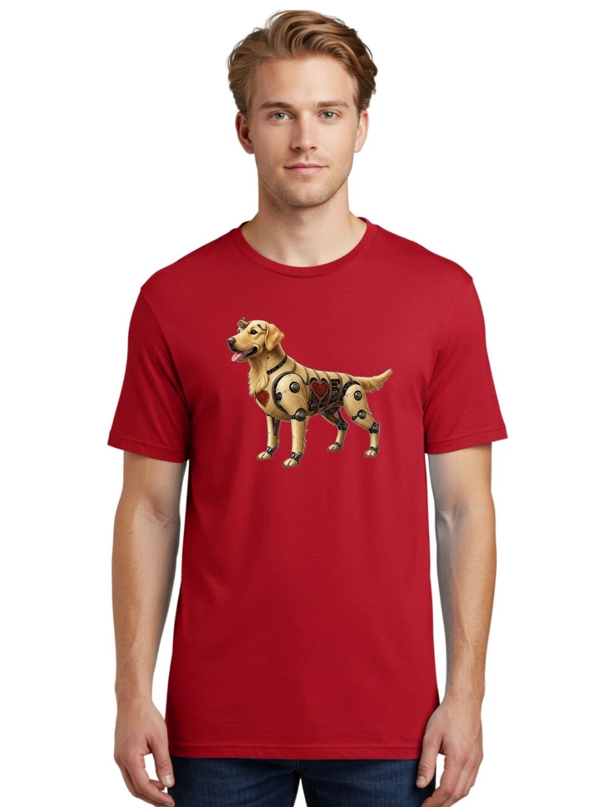 Cyborg-Golden-Retriever Mens Graphic Tee, 100% Cotton, Casual Summer Wear