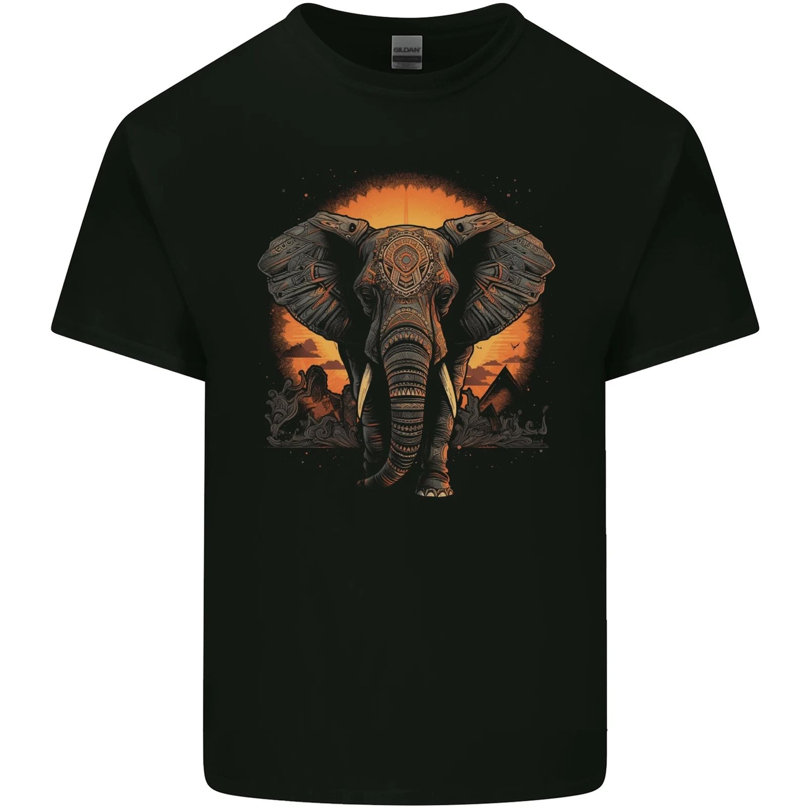 Sunset Tribal Elephant Fantasy Mens Cotton T-Shirt Tee Top