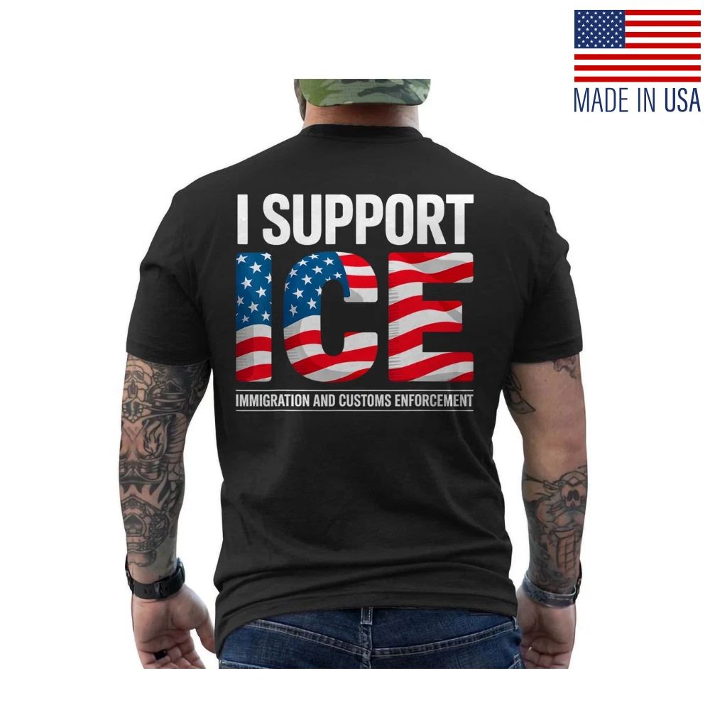 ICE Immigration Officers American Flag T-Shirt I Support Trump 2025 ON BACK