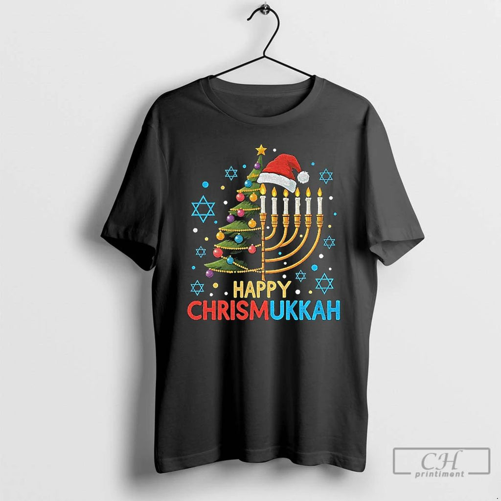 Classic Hanukkah Menorah Candle And Christmas Tree Happy Chrismukkah Noel T Shirts