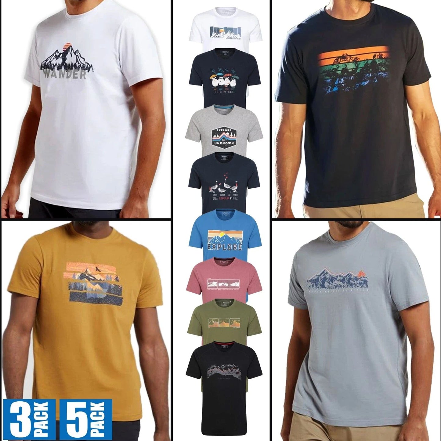 Printed T-Shirt 3 pack 5 Pack Assorted 100% Organic Cotton Heavy Blend Tees