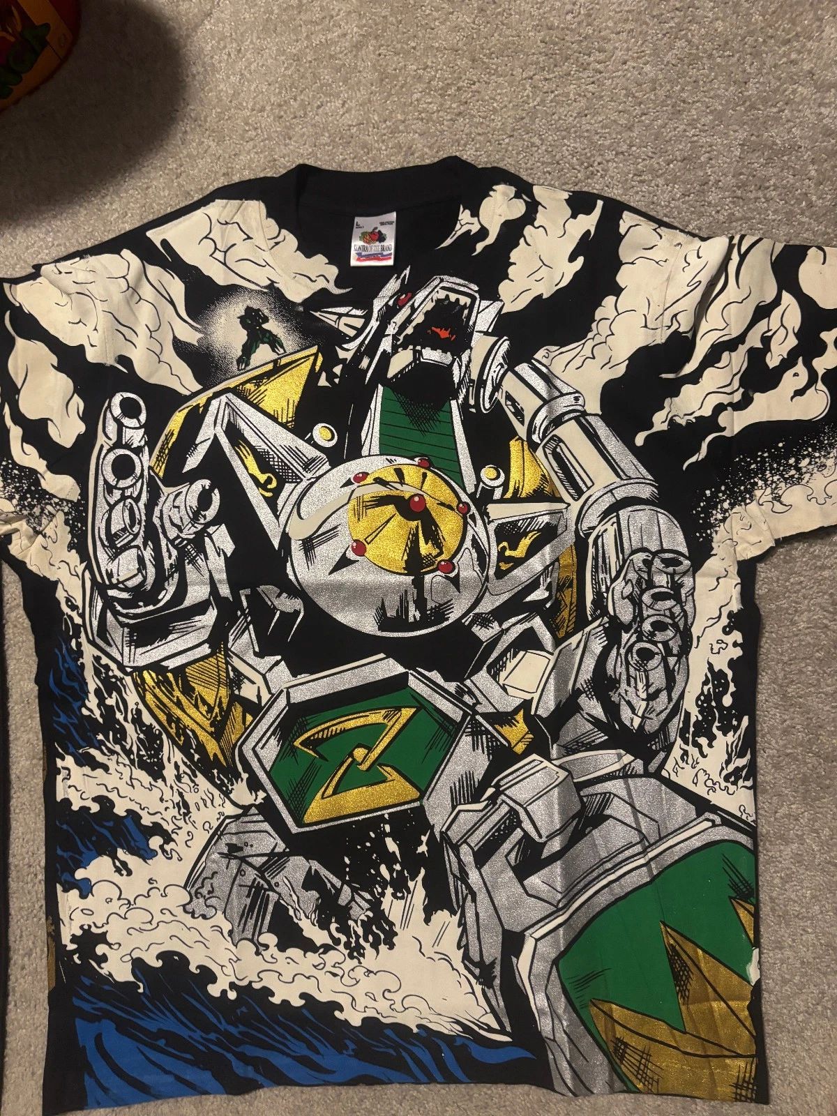 Mighty Morphin Power Rangers Dragonzord White Tigerzord Vitamins AOP Shirt Large